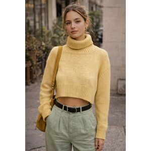 Paloma Wool Yellow Turtleneck Crop Pullover Sweater   Women's Size Small